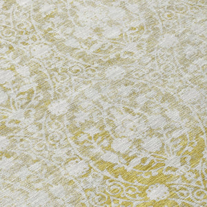 HomeRoots 5' Gold Damask Area Rug – Elegant, Durable, Machine Washable Design for Indoor and Outdoor Spaces 8' Round 607700