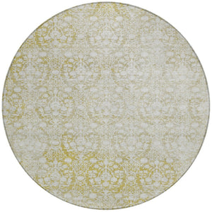 HomeRoots 5' Gold Damask Area Rug – Elegant, Durable, Machine Washable Design for Indoor and Outdoor Spaces 8' Round 607700
