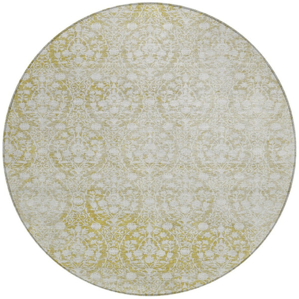 HomeRoots 5' Gold Damask Area Rug – Elegant, Durable, Machine Washable Design for Indoor and Outdoor Spaces 8' Round 607700