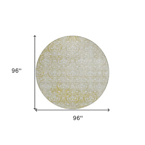 HomeRoots 5' Gold Damask Area Rug – Elegant, Durable, Machine Washable Design for Indoor and Outdoor Spaces 8' Round 607700