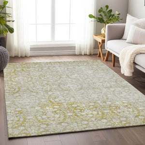 HomeRoots 5' Gold Damask Area Rug – Elegant, Durable, Machine Washable Design for Indoor and Outdoor Spaces 8' X 10' 607701