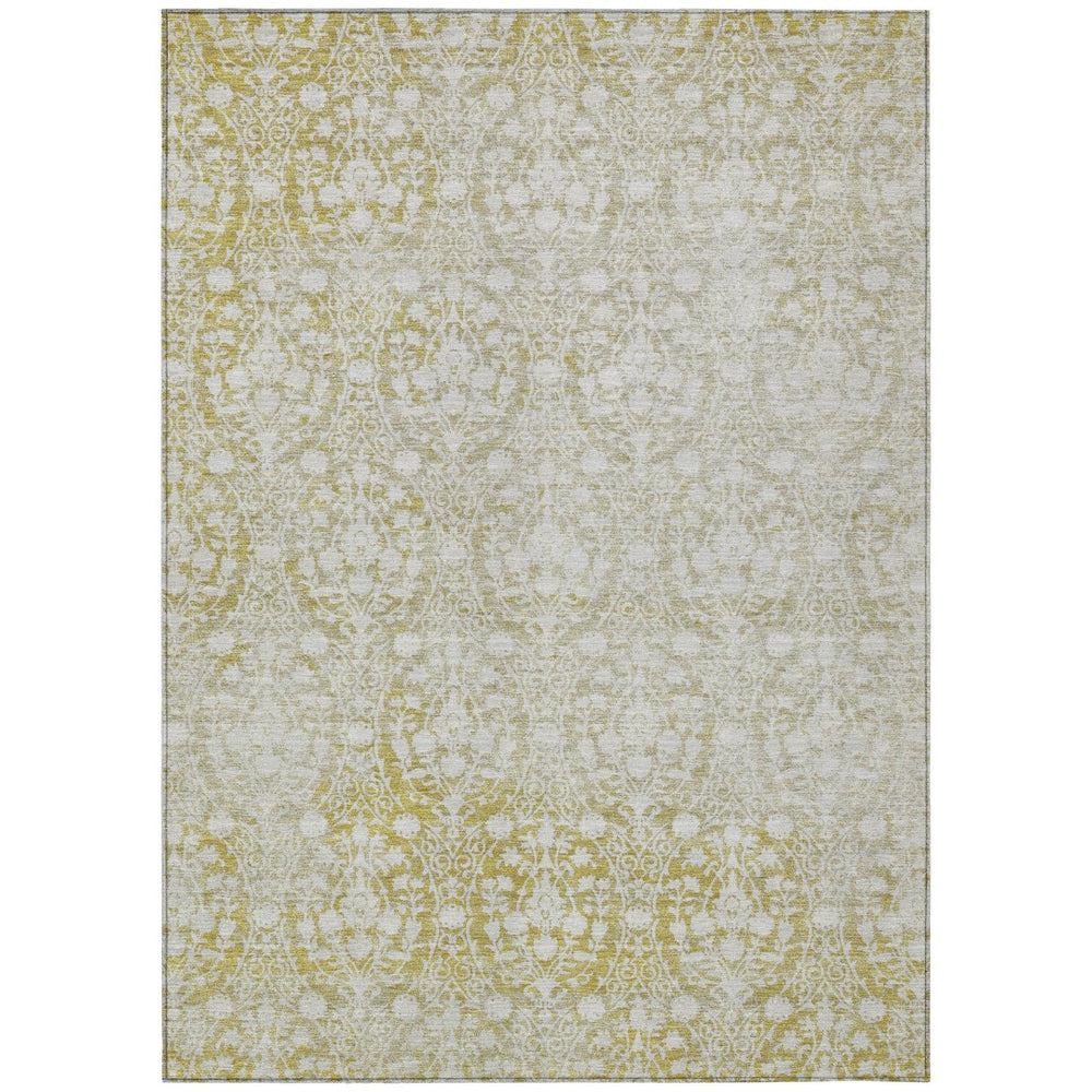 HomeRoots 5' Gold Damask Area Rug – Elegant, Durable, Machine Washable Design for Indoor and Outdoor Spaces 9' X 12' 607702
