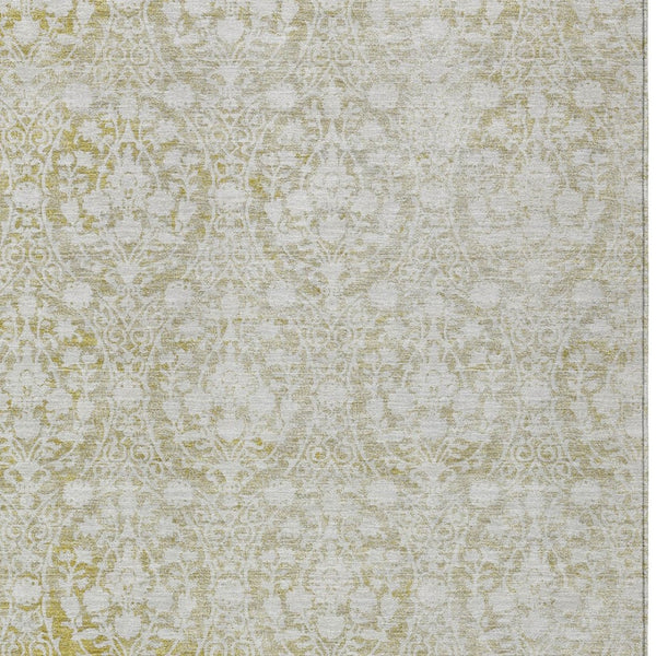 HomeRoots 5' Gold Damask Area Rug – Elegant, Durable, Machine Washable Design for Indoor and Outdoor Spaces 9' X 12' 607702