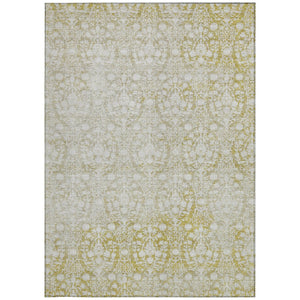 HomeRoots 5' Gold Damask Area Rug – Elegant, Durable, Machine Washable Design for Indoor and Outdoor Spaces 10' X 14' 607703