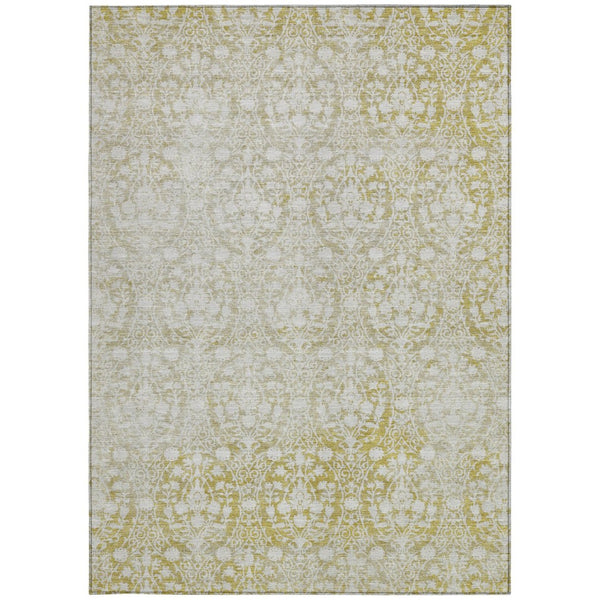 HomeRoots 5' Gold Damask Area Rug – Elegant, Durable, Machine Washable Design for Indoor and Outdoor Spaces 10' X 14' 607703