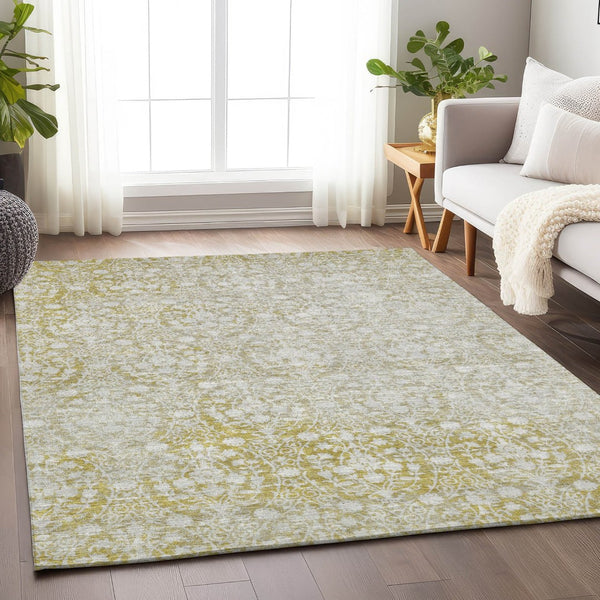 HomeRoots 5' Gold Damask Area Rug – Elegant, Durable, Machine Washable Design for Indoor and Outdoor Spaces 10' X 14' 607703