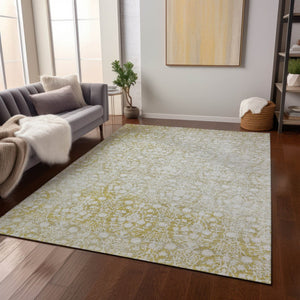 HomeRoots 5' Gold Damask Area Rug – Elegant, Durable, Machine Washable Design for Indoor and Outdoor Spaces 10' X 14' 607703