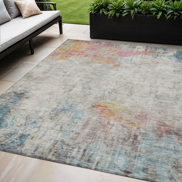 HomeRoots 5' Teal Blue Abstract Area Rug - Washable Indoor/Outdoor Design for High-Traffic Spaces and Style 5' X 8' 607729
