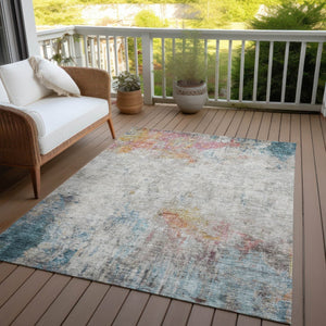 HomeRoots 5' Teal Blue Abstract Area Rug - Washable Indoor/Outdoor Design for High-Traffic Spaces and Style 5' X 8' 607729