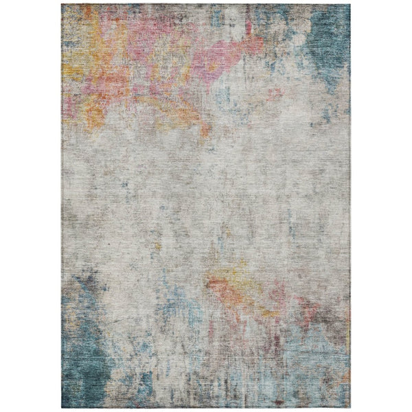 HomeRoots 5' Teal Blue Abstract Area Rug - Washable Indoor/Outdoor Design for High-Traffic Spaces and Style 5' X 8' 607729