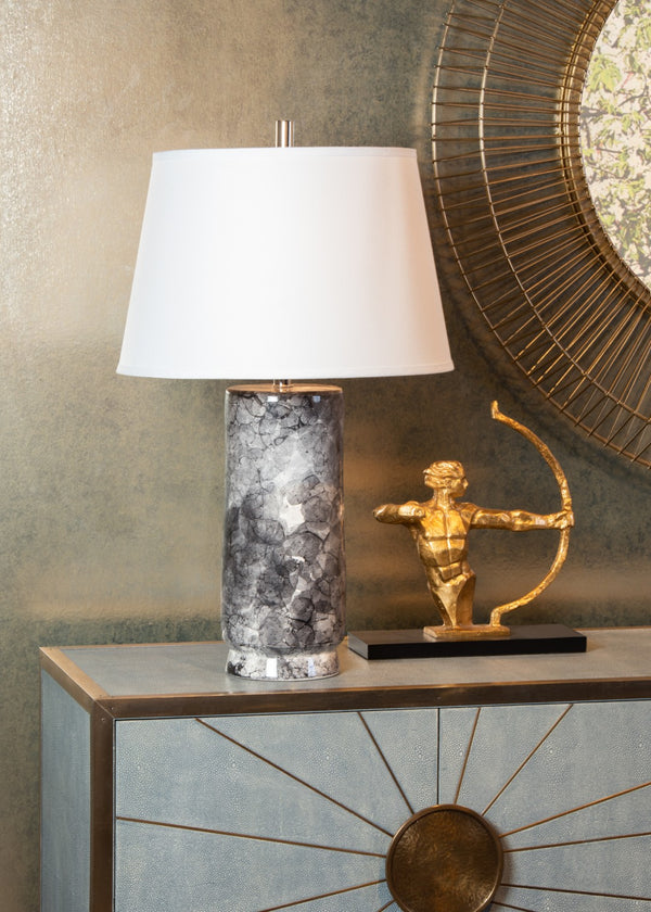 Wildwood Bolle Sculptural Table Lamp In Faux Gray Marble Ceramic With Matte Glaze — Compact Ambient Accent (98) 60773