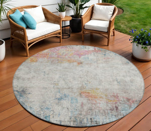 HomeRoots 5' Teal Blue Abstract Area Rug - Washable Indoor/Outdoor Design for High-Traffic Spaces and Style 8' Round 607730