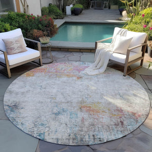 HomeRoots 5' Teal Blue Abstract Area Rug - Washable Indoor/Outdoor Design for High-Traffic Spaces and Style 8' Round 607730