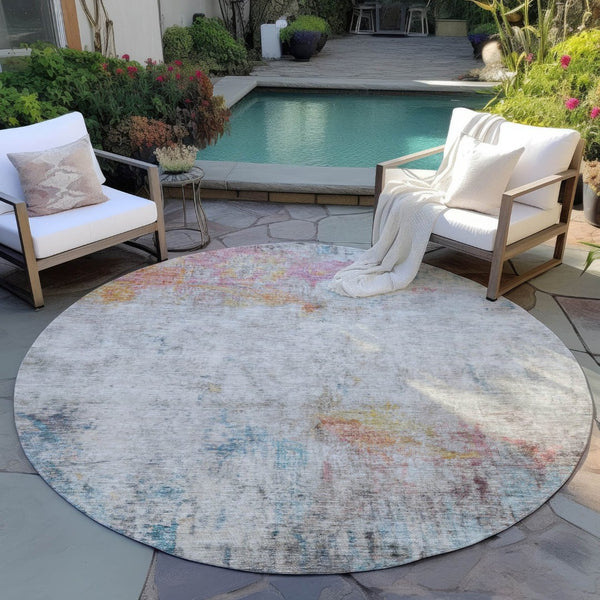 HomeRoots 5' Teal Blue Abstract Area Rug - Washable Indoor/Outdoor Design for High-Traffic Spaces and Style 8' Round 607730