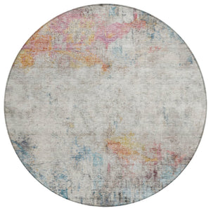 HomeRoots 5' Teal Blue Abstract Area Rug - Washable Indoor/Outdoor Design for High-Traffic Spaces and Style 8' Round 607730