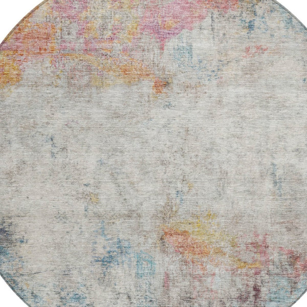 HomeRoots 5' Teal Blue Abstract Area Rug - Washable Indoor/Outdoor Design for High-Traffic Spaces and Style 8' Round 607730