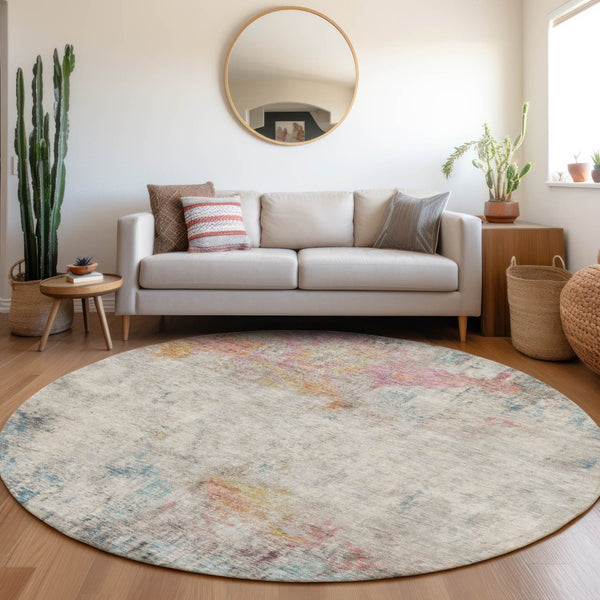 HomeRoots 5' Teal Blue Abstract Area Rug - Washable Indoor/Outdoor Design for High-Traffic Spaces and Style 8' Round 607730