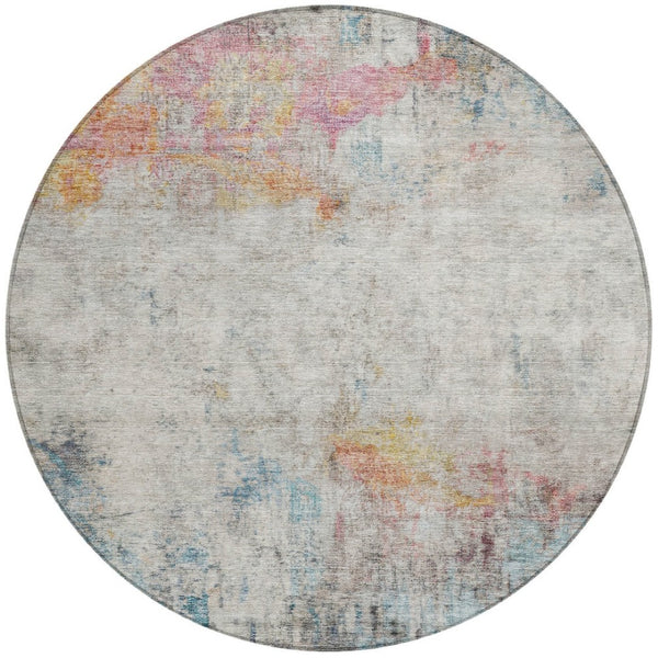 HomeRoots 5' Teal Blue Abstract Area Rug - Washable Indoor/Outdoor Design for High-Traffic Spaces and Style 8' Round 607730