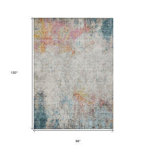 HomeRoots 5' Teal Blue Abstract Area Rug - Washable Indoor/Outdoor Design for High-Traffic Spaces and Style 8' X 10' 607731