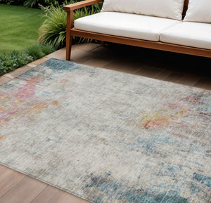 HomeRoots 5' Teal Blue Abstract Area Rug - Washable Indoor/Outdoor Design for High-Traffic Spaces and Style 8' X 10' 607731