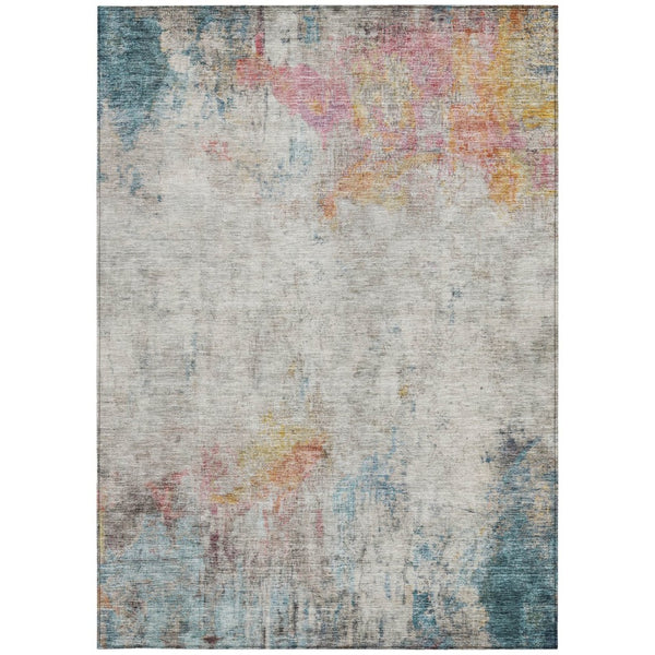 HomeRoots 9' X 12' Teal Blue Abstract Area Rug - Washable, Durable, Indoor/Outdoor for Modern Living Spaces 607732