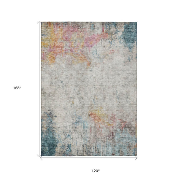 HomeRoots 5' Teal Blue Abstract Area Rug - Washable Indoor/Outdoor Design for High-Traffic Spaces and Style 10' X 14' 607733