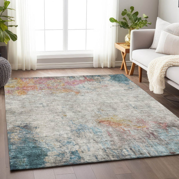 HomeRoots 5' Teal Blue Abstract Area Rug - Washable Indoor/Outdoor Design for High-Traffic Spaces and Style 10' X 14' 607733