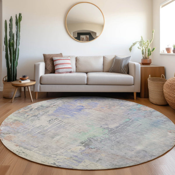 HomeRoots 5' Vibrant Purple Abstract Area Rug - Durable, Washable, Indoor/Outdoor Design for Stylish Living Spaces 8' Round 607748