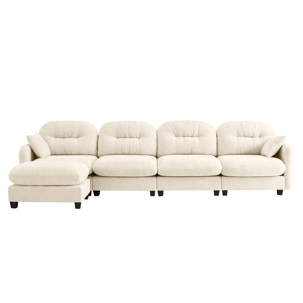 English Elm Modular Sectional Sofa With Ottoman – Versatile Chenille Fabric, Ergonomic Design, Custom Layouts, Beige W714S01372