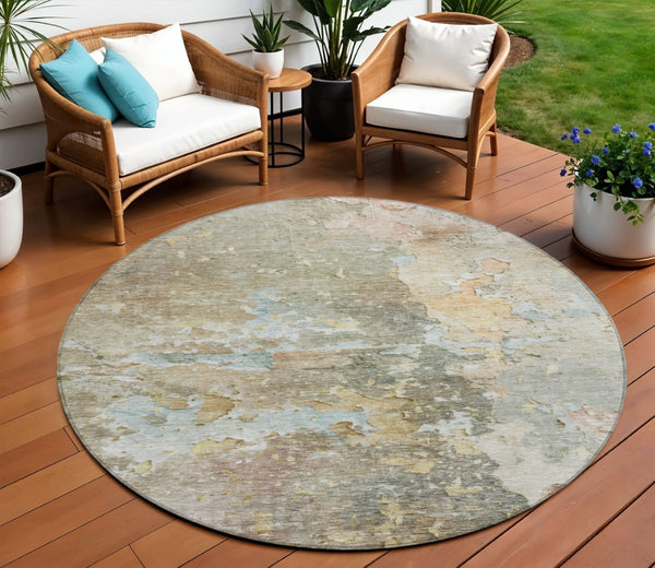 HomeRoots 5' Versatile Brown Abstract Area Rug – Durable, Washable Indoor/Outdoor Design for Modern Spaces 8' Round 607772