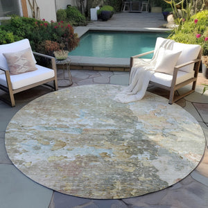HomeRoots 5' Versatile Brown Abstract Area Rug – Durable, Washable Indoor/Outdoor Design for Modern Spaces 8' Round 607772