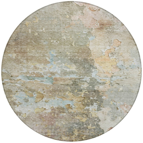HomeRoots 5' Versatile Brown Abstract Area Rug – Durable, Washable Indoor/Outdoor Design for Modern Spaces 8' Round 607772