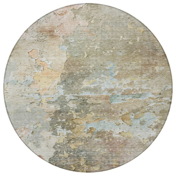 HomeRoots 5' Versatile Brown Abstract Area Rug – Durable, Washable Indoor/Outdoor Design for Modern Spaces 8' Round 607772