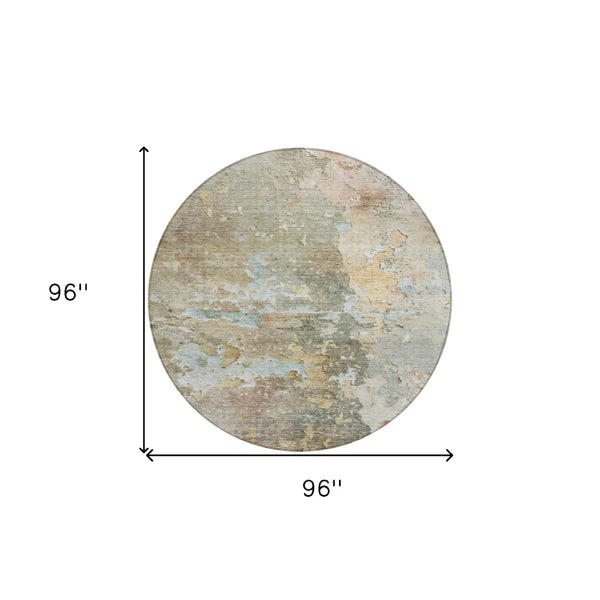 HomeRoots 5' Versatile Brown Abstract Area Rug – Durable, Washable Indoor/Outdoor Design for Modern Spaces 8' Round 607772