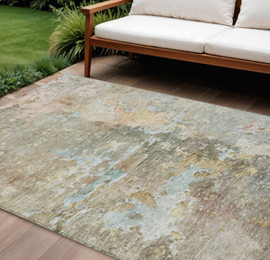 HomeRoots 5' Versatile Brown Abstract Area Rug – Durable, Washable Indoor/Outdoor Design for Modern Spaces 10' X 14' 607775