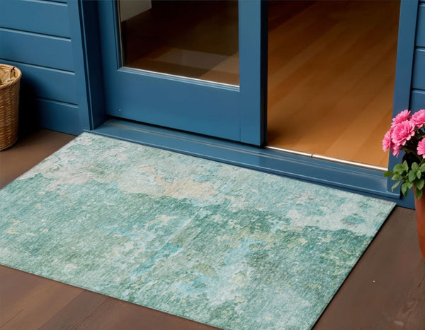 HomeRoots 5' Emerald Abstract Area Rug - Durable, Washable, Chic Design for Indoor and Outdoor Spaces 5' X 8' 607783
