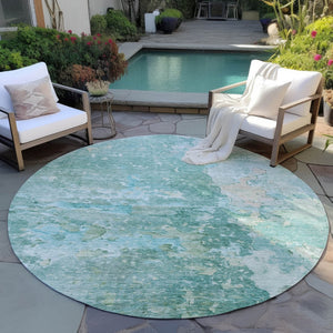 HomeRoots 5' Emerald Abstract Area Rug - Durable, Washable, Chic Design for Indoor and Outdoor Spaces 8' Round 607784