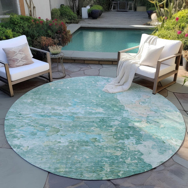 HomeRoots 5' Emerald Abstract Area Rug - Durable, Washable, Chic Design for Indoor and Outdoor Spaces 8' Round 607784