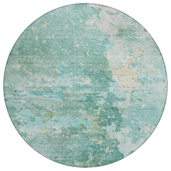 HomeRoots 5' Emerald Abstract Area Rug - Durable, Washable, Chic Design for Indoor and Outdoor Spaces 8' Round 607784