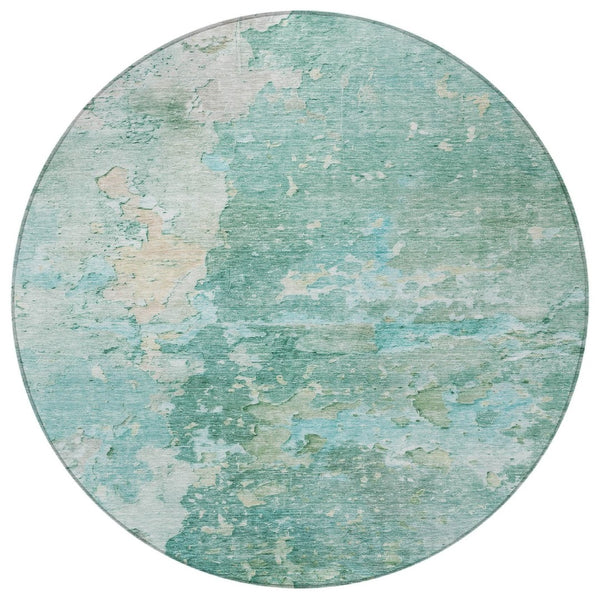 HomeRoots 5' Emerald Abstract Area Rug - Durable, Washable, Chic Design for Indoor and Outdoor Spaces 8' Round 607784