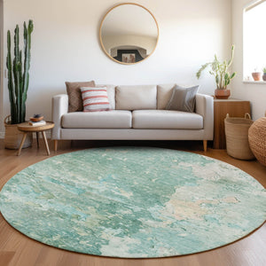 HomeRoots 5' Emerald Abstract Area Rug - Durable, Washable, Chic Design for Indoor and Outdoor Spaces 8' Round 607784
