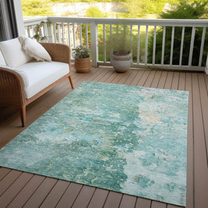 HomeRoots 5' Emerald Abstract Area Rug - Durable, Washable, Chic Design for Indoor and Outdoor Spaces 8' X 10' 607785