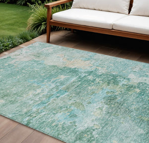 HomeRoots 5' Emerald Abstract Area Rug - Durable, Washable, Chic Design for Indoor and Outdoor Spaces 9' X 12' 607786