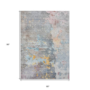 HomeRoots 5' Granite Gray Abstract Area Rug - Durable, Machine Washable Design for Indoor & Outdoor Spaces 5' X 8' 607789