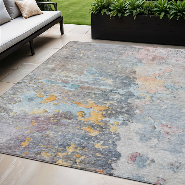 HomeRoots 5' Granite Gray Abstract Area Rug - Durable, Machine Washable Design for Indoor & Outdoor Spaces 5' X 8' 607789