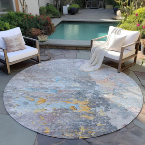 HomeRoots 5' Granite Gray Abstract Area Rug - Durable, Machine Washable Design for Indoor & Outdoor Spaces 8' Round 607790