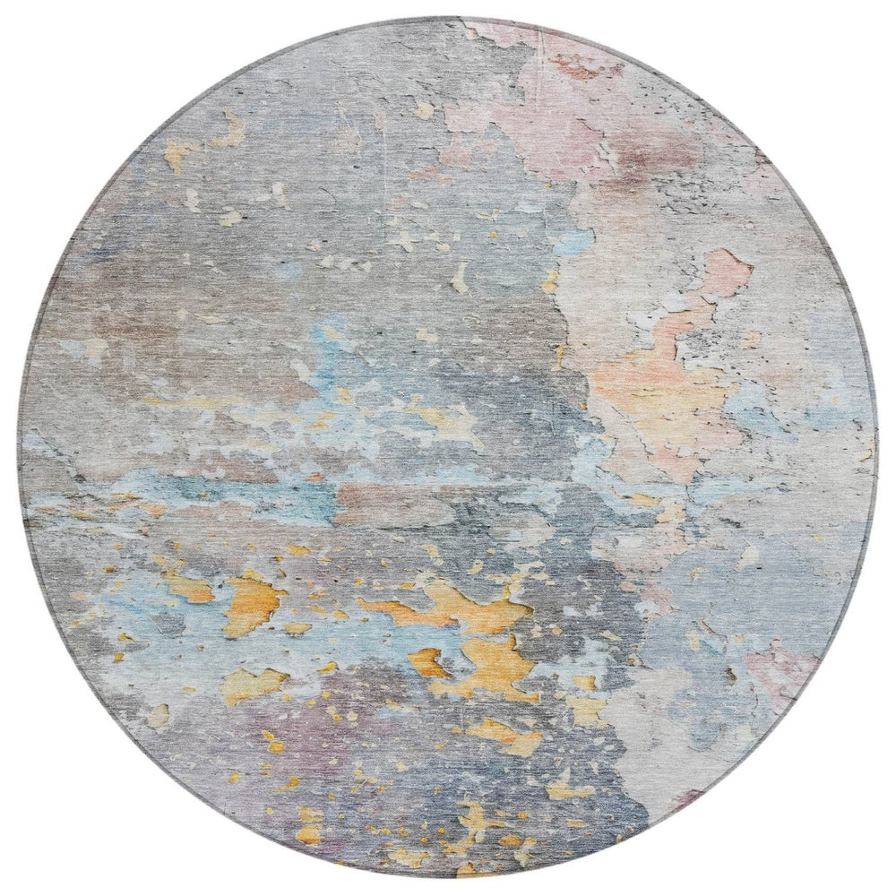 HomeRoots 5' Granite Gray Abstract Area Rug - Durable, Machine Washable Design for Indoor & Outdoor Spaces 8' Round 607790