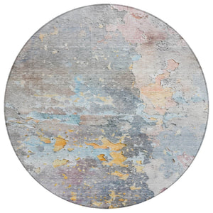 HomeRoots 5' Granite Gray Abstract Area Rug - Durable, Machine Washable Design for Indoor & Outdoor Spaces 8' Round 607790