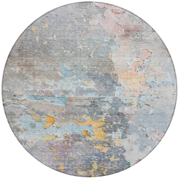 HomeRoots 5' Granite Gray Abstract Area Rug - Durable, Machine Washable Design for Indoor & Outdoor Spaces 8' Round 607790