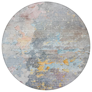 HomeRoots 5' Granite Gray Abstract Area Rug - Durable, Machine Washable Design for Indoor & Outdoor Spaces 8' Round 607790